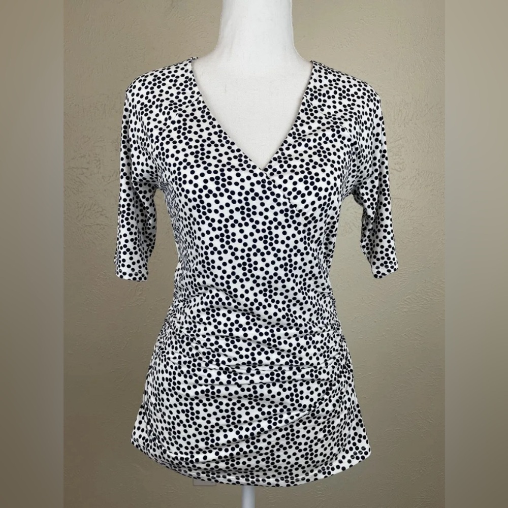 Bolden navy polkadot white blouse wrap size 10